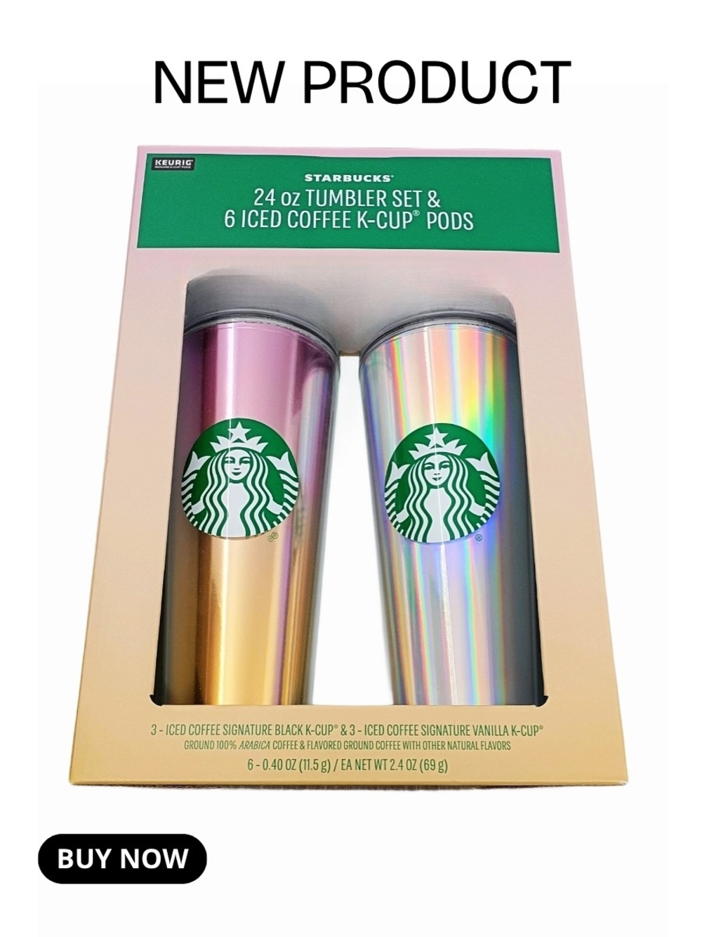 NEW Starbucks 24 oz Iridescent Pink & Holographic Tumbler Set with Lids